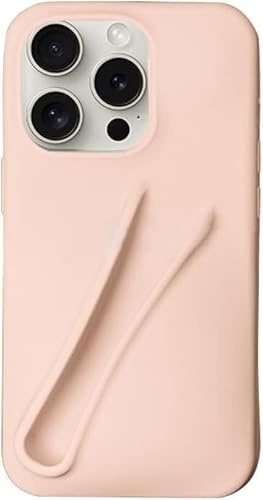 HABETI Lip Gloss Handyhülle für iPhone 13 14 15 Pro Max - Flüssiges Silikon mit Lippenstift-Klappverschluss und Handykette mit Abstandshalter - Rosa