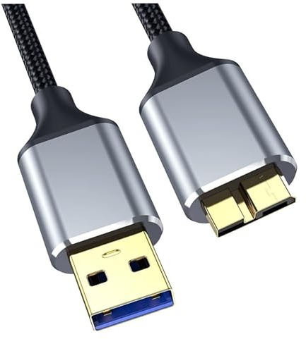 1m Hard Drive Cable USB 3.0 A to Micro B Braided Gold Plated 5Gbps Compatible with Portable External Hard Drive, Western, WD Elements,Seagate Expansion,Toshiba Canvio, LaCie,Samsung,Camera etc