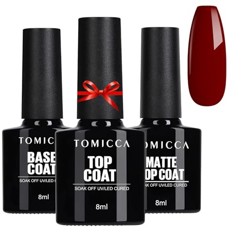TOMICCA Base Coat Top Coat Matte Top Coat UV Nagellack Set 8ml *3 | UV Nagellack Set, Für Gelnägel Art Maniküre Set, Soak-Off UV/LED Nagellack, Gel Geschenk für Nagelstudio DIY Home