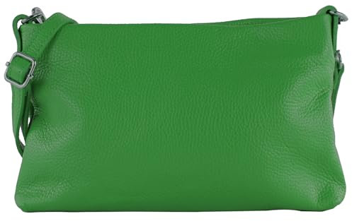 modamoda de T258 Damen Leder Umhängetasche Clutch Kosmetiktasche handmade in Italy, Farbe:Blattgrün
