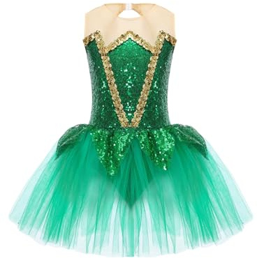 TiaoBug Mädchen Festliche Ballettkleidung Pailletten Ballettkleid Ballettanzug Ballett Trikot Elfen Tanz Kostüm Kinder Tüll Tütü Kleid gr. 110-170