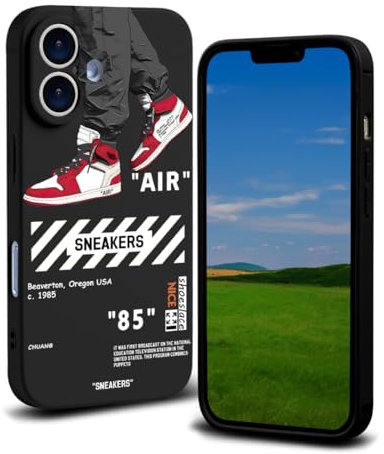 CHBSHENG Handyhülle für iPhone 16 Plus mit coolem Design für Jungen und Männer, Street-Motive mit Basketball-Sneaker, Sport-Design, stoßfest, kompatibel mit iPhone 16 Plus, Schwarz