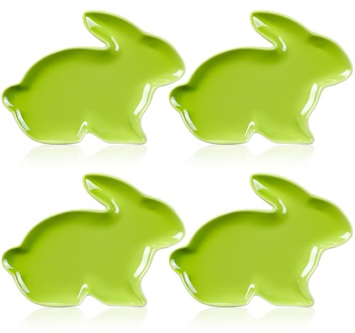 Jinei 4 Pcs Bunny Shaped Plates Ceramic Serving Candy Dishes Rabbit Dinner Tray Salad Dessert Appetizer Plates Dinnerware for Easter Party Spring Garden Tea Party Supplies(Green)