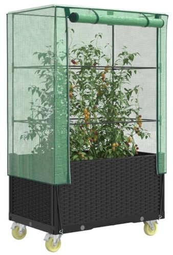 Xichuzi Hochbeet mit Aufsatz und Rollen Rattan-Optik 80x50x182 cm, Palettenrahmen, Hochteich, Gemüsebeet, Kräuterregal Balkon, Blumenbeet, Kräuterspirale, Tomatenbeet, Pflanzhochbeet - 4015822