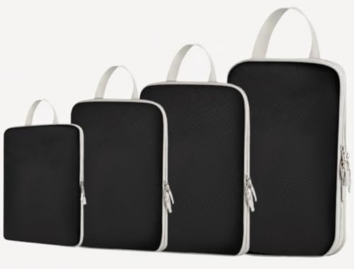 MEUVO Packwürfel Kompression für die Reise - Extrem platzsparender Koffer-Organizer-Set, wasserdichte Packtaschen für Koffer oder Rucksack, 4er-Set