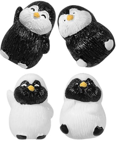Happyyami Ensemble De 4 Mini Statues De Pingouin en Résine pour Décoration De Jardin Cour Et Maison