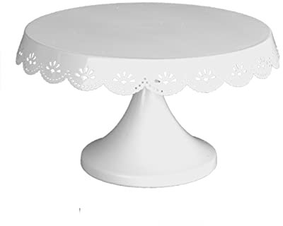 KHYTEBV Soporte para Tartas de Metal Blanco de Base Alta, Estante de Almacenamiento para Muffins con Borde de Encaje Redondo, Mesa de postres de Estilo Vintage para decoración de Bodas