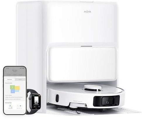 Mova Robot aspirateur P50 Ultra avec serpillère Flexible, Puissance d'aspiration 19 000 Pa, Nettoyage des Coins aux Bords, Nettoyage Automatique de la serpillère et de la Plaque de Lavage à 75 °C
