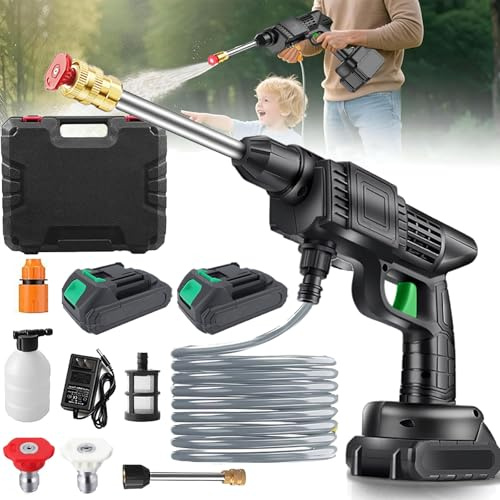 Nettoyeur haute pression sans fil, pistolet à eau haute pression 21 V pour kit de lavage de voiture, avec 2 batteries, accessoires de machine à laver sans fil portable, nettoyeur par pulvérisation