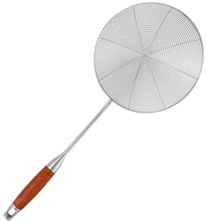 Louche en acier inoxydable | Filtre en maille araignée avec poignée ergonomique | Cuillère à passoire en maille fine pour la cuisine, friture de frites, aliments, pâtes, nouilles, spaghettis, 15 cm