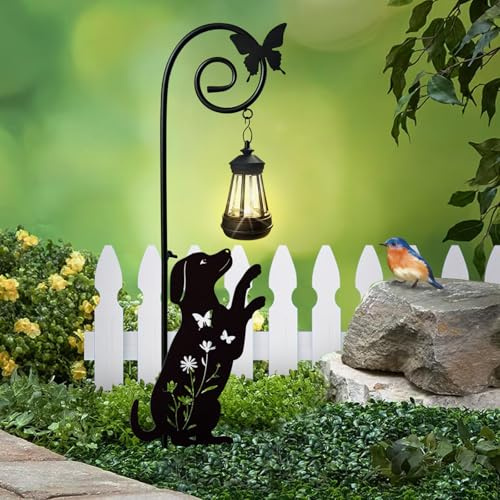 YY Gardenia Metall-Hundepfahl mit Solarleuchten, für den Außenbereich, dekorativ, Beagle-Rasen-Ornamente, einzigartiges Geschenk für Damen, Garten-Silhouette, Tierdekoration