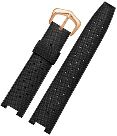DNDJJM Cinturino in gomma for orologio compatibile con la serie Cartier PASHA 20*10mm 20*12mm 20*15mm cinturino for orologio con tacca braccialetto accessori for orologi da uomo(Black rose gold,20-10m