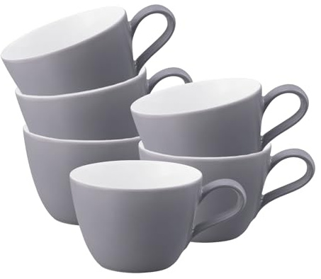 Seltmann Weiden Life Fashion Elegant Grey Kaffeetassen 6er Set, 240 ml, Einfarbige Tassen, Mix & Match Geschirr, Spülmaschinen- & Mikrowellenfest, Porzellan, Grau/Weiß