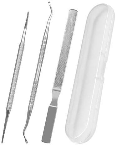 Lima de Uñas Larga de Acero,3pcs Herramienta de Acero inoxidable para Limpiar el Lecho Ungueal Herramienta Multifunción Doble Extremo Mejor Herramienta de Manicura y Pedicura
