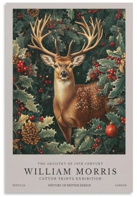 William Morris Deer Flower Plant Vintage Poster Canvas Wall Room Decor Aesthetic School Supplies Paintings 12x18inch(30x45cm)