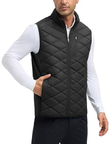 baleaf Gilet da uomo smanicato da golf, senza maniche, impermeabile, con tasche leggere, antivento, invernali, Nero , XL