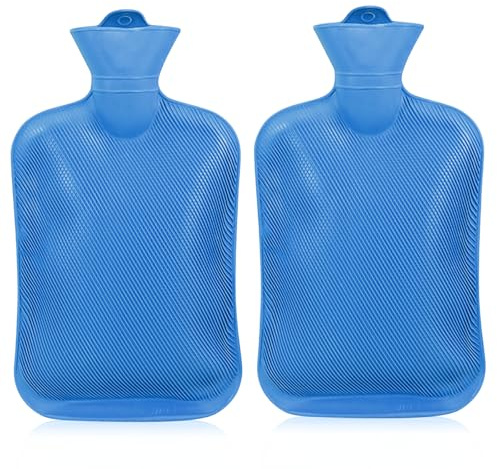2er Pack Wärmflasche, 2L Wärmflasche-Ohne Bezug Naturkautschuk Bettflasche Sichere und Haltbare Groß, Geschenk für Kinder und Erwachsene (Dunkelblau)