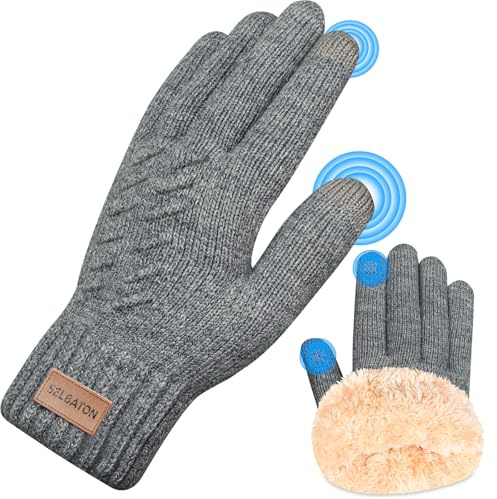 SELBATON Handschuhe Winter für Damen und Herren mit Wolle Verzweigung Strick Elastisch Touchscreen Winterhandschuhee für Kaltes Wetter zum Laufen zum Skifahren Fahren