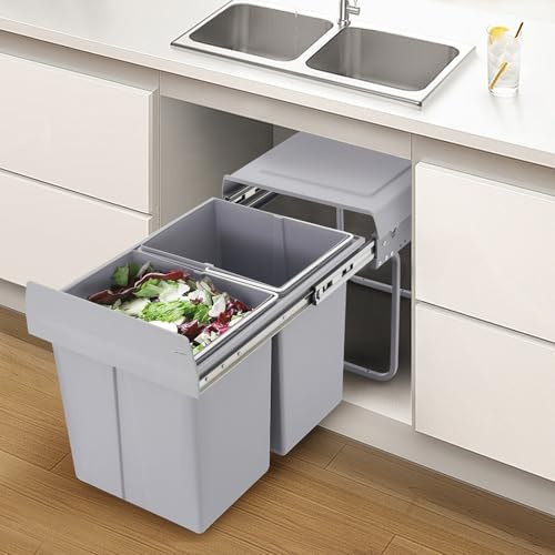 LOYEMAADE Pattumiera da cucina a 2 scomparti, separazione, 20 litri, estraibile, con guide telescopiche