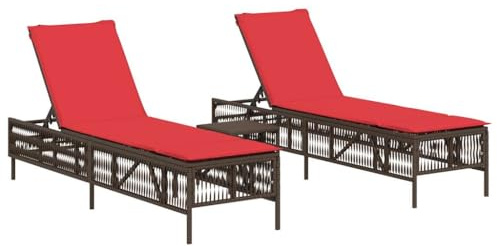 vidaXL Sun Loungers 2 pcs with Table Brown Poly Rattan | Multiple reclining positions for lounging just right, Made to handle the sun's rays,