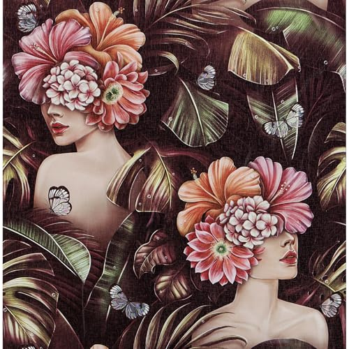 FENTIS Papier Peint Floral Vert Papier Peint Autocollant Peel and Stick Wallpaper Photo Revêtement Vinyle Lavable Autocollant Mural Rouleau pour Chambre à Coucher Salon Couloir 44,5x500cm