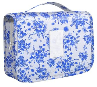 Trousse de Toilette de Voyage, Trousse à cosmétiques Suspendue pour Femmes et Hommes, pour Organiser Les Accessoires personnels, Accessoires de Voyage avec Crochets, Porcelaine Bleue