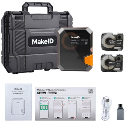 Makeid P31S Industrial Label Maker Portable Bluetooth Printer with 0.75 x 19.68ft Label for Wire Cable Labeling Machine, Job Sites and Heat Shrink Tubing Labeler-Hardcase with 3 Cartridges Bundle