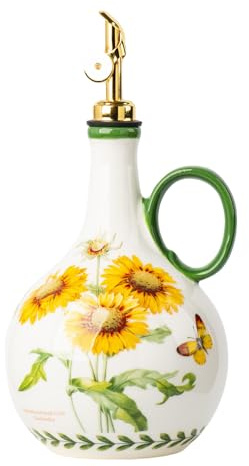 CABILON Ceramic Olive Oil Dispenser, 27 oz Floral Pattern Cruet with Auto-Close Spout, 9.45 Tall, Decorative Oil and Vinegar Bottle (sunflower)