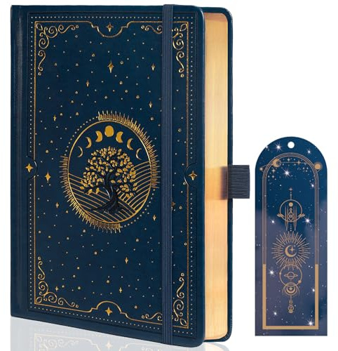 TIEFOSSI Tree of Life Journal, A5 Prickad Dagbok för Kvinnor och Män, Prickig Estetisk Anteckningsbok med 190 Numrerade Sidor, Inbunden Vegansk Läderdagbok med Bokmärke, 160 GSM Tjockt Papper