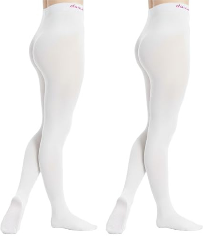 viiotu 2 Pairs Ballet Tights for Girls Kids Footed 80 Denier Full Foot Dance Tights for Gymnastics Ballet Dancing School (UK, Age, 10 Years, 13 Years, Regular, White)