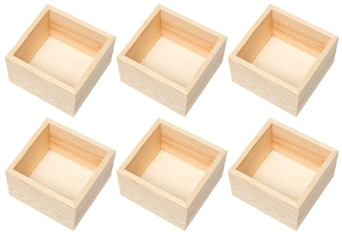 Rebanky 6 Holzkiste Klein Ohne Deckel, 10 x 10 x 6 cm, zum DIY-Basteln | Quadratische Holzkiste für Ordnung, Geschenke, Pflanzen, Dekoration und Bastelprojekte