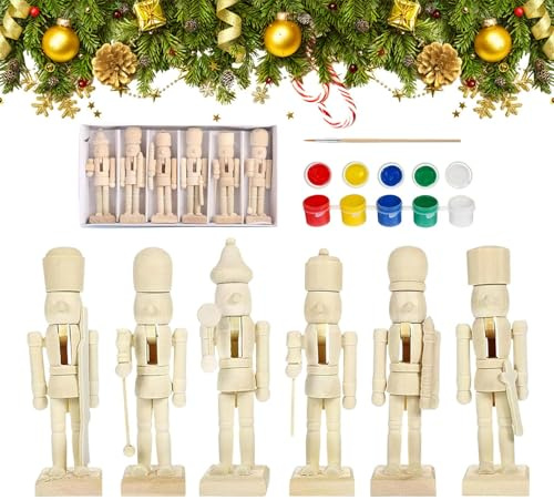 Schiaccianoci di Natale, kit di artigianato in legno con vernice, soldato schiaccianoci fai da te, decorazioni natalizie, per bambini e adulti, per vacanze, casa, ufficio, scuola, bomboniere, tavolo