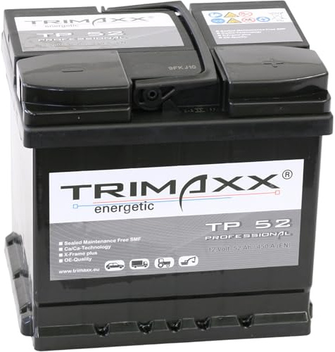 TRIMAXX Autobatterie 52Ah 12V 470A/EN mehr Startkraft Starterbatterie ersetzt 44Ah 45AH 50AH 52AH 46AH 55AH 47Ah 53AH, PKW