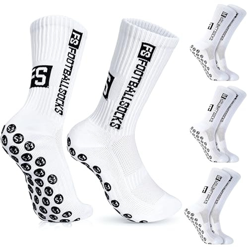 DabbOo 4 par fotboll sportstrumpor halkfria fotbollsstrumpor greppstrumpor träningsstrumpor unisex friktions- och halksäkra lämpliga för löpning, klättring, basket, klättring, cykling (vit)