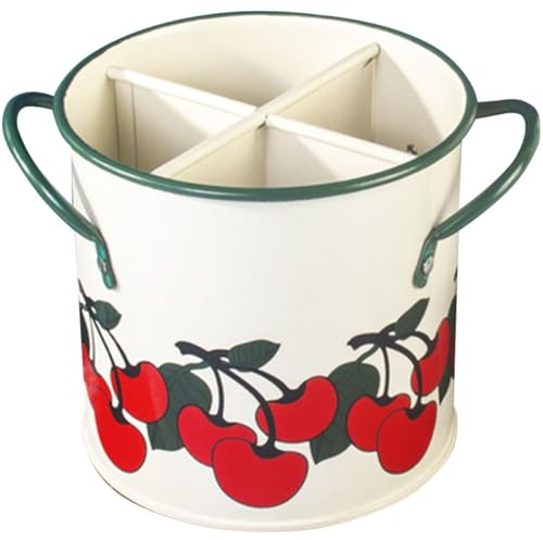 UKCOCO Porta Cubiertos de Hierro Vintage 4 Compartimentos, Organizador de Cocina Resistente y Práctico para Utensilios, Cubo para Almacenar Palillos y Cubiertos Hogar, Restaurantes