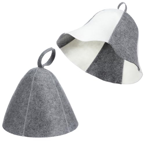 2 Pack Sauna Hat for Men Women, Wool Sauna Cap Checkered Russian Banya Hat Unisex Bathroom Accessories Head Protection for Banya Bath House Spa Gray and White