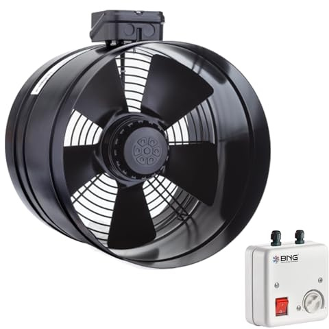 BORAX Power Axial Turbo Rohrventilator Zu-Abluft Rohrlüfter Axiallüfter Gebläse Axialventilator 200mm 250mm 300mm 350mm mit Drehzahlregler - 5A Regler (200)