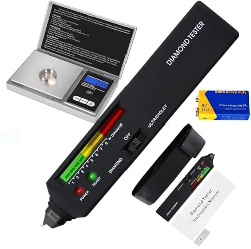 Bolígrafo profesional de diamante con luz UV, fuente de alimentación dual y mini escala de joyería de precisión de 0,01 g, color negro