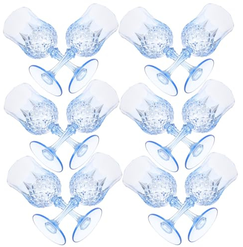 CALLARON 12 Copas de Vino Reutilizables de Plástico Transparentes Estilo Vintage Tallo, Color Azul Translúcido, 12 Unidades para Bodas, Cumpleaños y Fiestas al Aire Libre