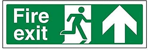 VSafety Schild mit Aufschrift auf Englisch „Fire Exit“ und einem Pfeil nach oben – Querformat – 300 mm x 100 mm – selbstklebendes Vinyl