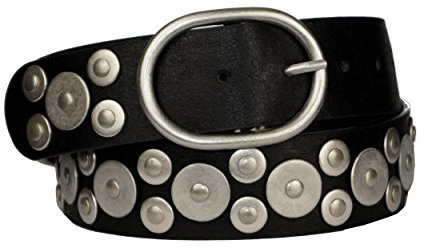 Piotrstrade Damengürtel mit Nieten Vintage Damen Gürtel Nietengürtel Kunstleder Schwarz