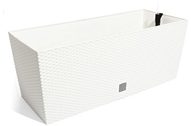 30 L Pflanzkübel Blumentopf Blumenbank in Rattan-Optik Bewässerungssystem Rato Serie weiss viereckig