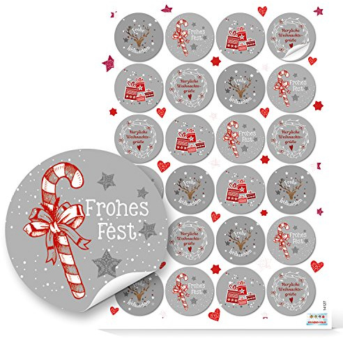 Logbuch-Verlag 24 Weihnachtsmann Sticker 4 cm Premium Geschenkaufkleber rot weiß grau rund frohes Fest Made in Germany