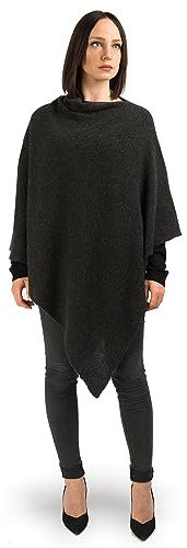 Dalle Piane Cashmere Poncho för damer, 100% kashmir, Made in Italy, elegant och mjuk, en storlek, Färg: Antracit