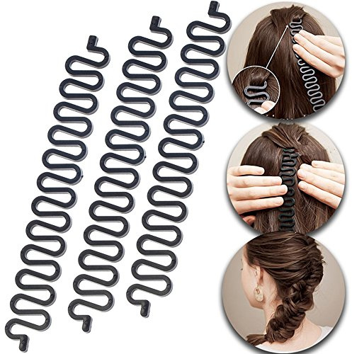 JIAHAO 3 Stück Haarflechtwerkzeug Roller mit Haken Magic Hair Twist Styling Bun Maker DIY Frisur Zubehör schwarz