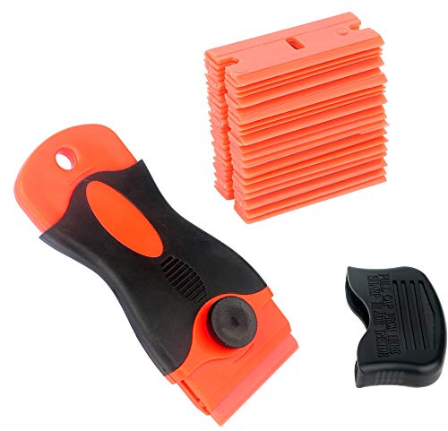 Gebildet Glass Scraper with 25pcs Plastic Safety Blades, Car Sticker Remover, Removing Vinyl Decals Label Glue from Cars, Boats and Other Delicate Surfaces, with NO Scratch