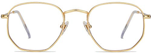 SOJOS Small Blue Light Blocking Glasses Hexagonal Eyeglasses Frame Anti Blue Ray Glasses One and Only SJ5036 with Gold Frame/Anti-Blue Light Lens