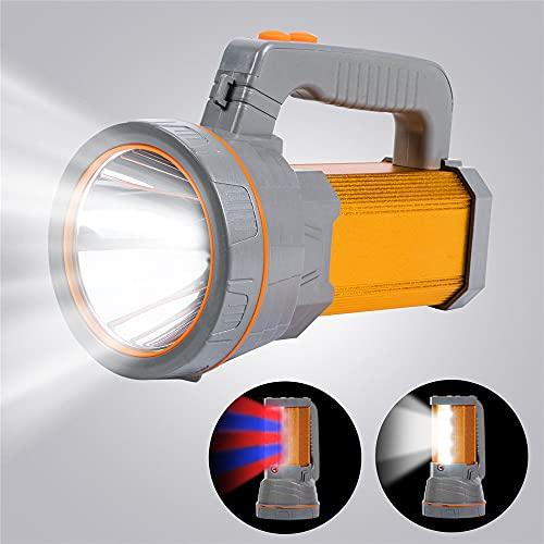 MAYTHANK Super Bright Handheld LED Torch with Lantern USB Rechargeable Large Battery 10000MA, Most Powerful Big Spotlight Flashlight Heavy Duty High Powered Searchlight