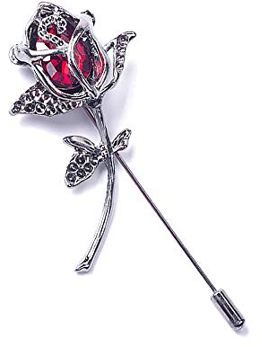 Rhinestone Rose Flower Brooch.Crystal Lapel Pin Brooch, Classy Flowers Tie Pin for Women Men Boutonniere Suit Pins (Red)