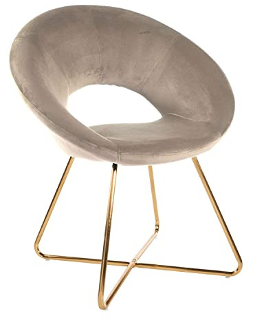 MONTEMAGGI Baroni Home Poltrona Imbottita circolare in velluto Beige con gambe in ferro dorato. Poltrona da ufficio o da pranzo Super Confortevole e Seduta Ergonomica 71x59x84 Cm